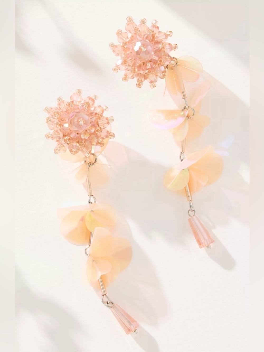 NWT Anthropologie Paillette Floral Drop Earrings Pink